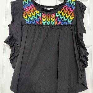 THML Black Top with Vibrant Chevron Design